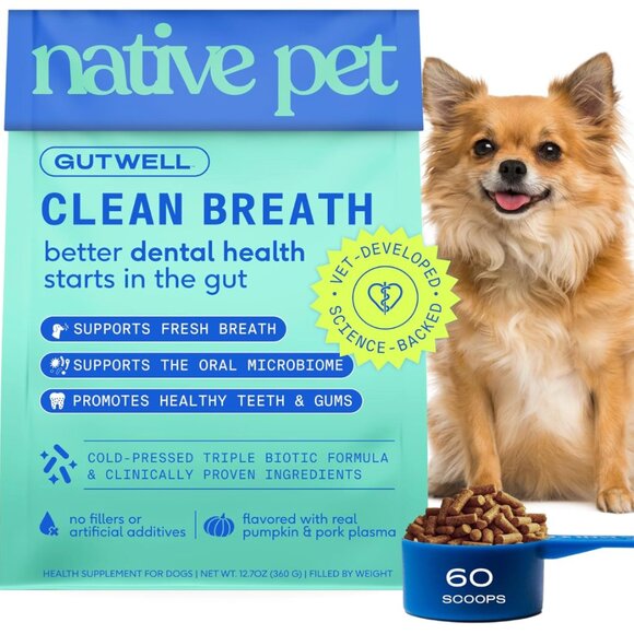 Native Pet GutWell Clean Breath - Dog Breath Freshener & Dental Powder 60 Scoops - Picture 1 of 4